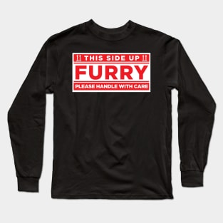 White and Red- Furry, Please Handle with Care Long Sleeve T-Shirt